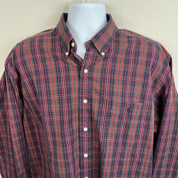 Polo Ralph Lauren Red Tartan Plaid Button Down Big Shirt Men's L Vintage Cotton - Picture 2 of 6